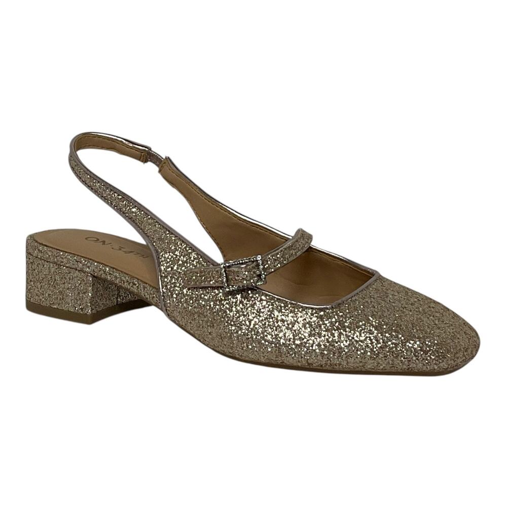 On 34th Women's Ameliaa Buckled Slingback Block Heel Pumps Gold Glitter Size 5